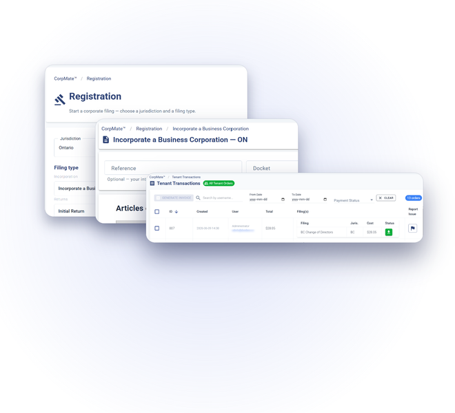 CorpMate — incorporation, business registration and filing management